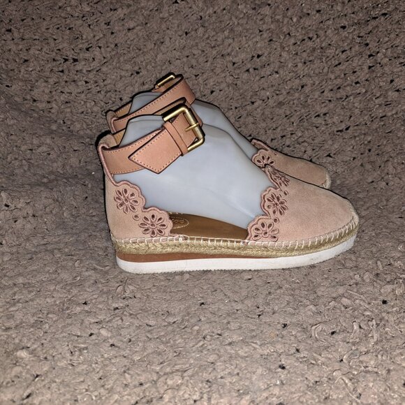 SEE BY CHLOE-Glyn-Suede Laser Cut Flower-Buckle Wedge Espadrille-SZ 37-Very Good - Picture 4 of 7